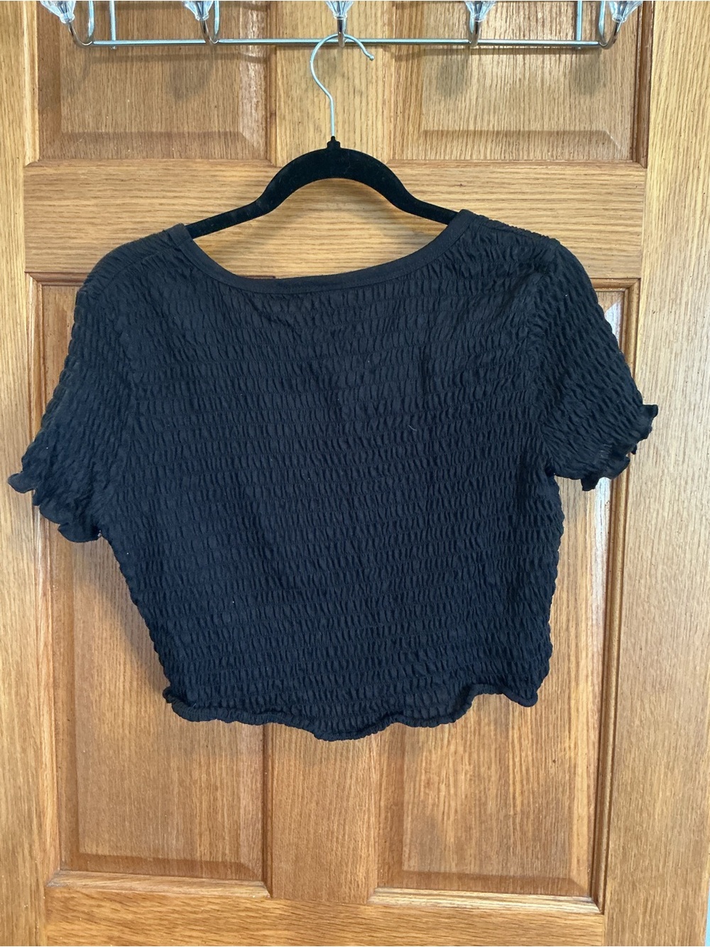 wild fable Black Smocked Short Sleeve Crop Top
